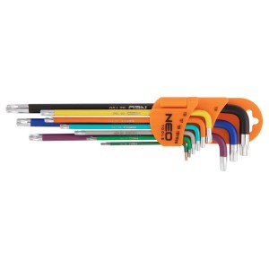 Klucze stalowe CrV Torx T10-50, zestaw 9 szt., kolorowe Neo