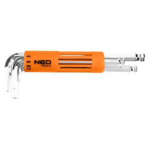 Klucze stalowe CrV sześciokątne, długie, kuliste 2-10 mm, zestaw 8 szt. Neo