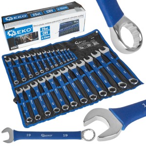 Klucze płasko-oczkowe polerowane z gumowym uchwytem AntiSlip 6-32mm 25el. CRV Geko
