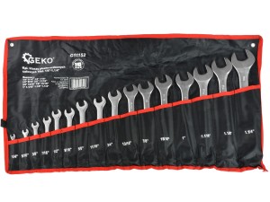 Kpl. kluczy płasko-oczkowych calowych 16el. 1/4"-1,1/4 Geko
