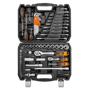 Zestaw kluczy nasadowych stalowych w walizce 100 elementów 1/2", 1/4"