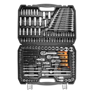 Zestaw kluczy nasadowych stalowych w walizce 216 elementów 1/2", 3/8", 1/4"