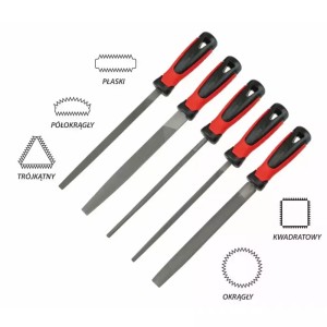 Zestaw pilników do metalu 200mm 5szt wszystkie kształty Dedra