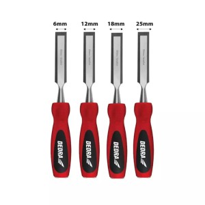 Zestaw dłut 4szt:6,12,18,25mm, stal CrV, dwumat.uchwyt Dedra