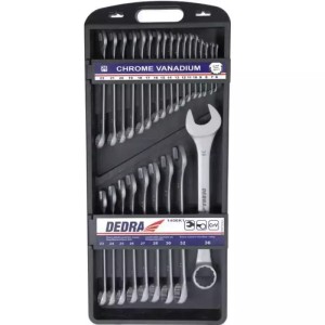 Klucze płasko-oczke stalowe CrV 6-28,30,32,36mm KASETA zestaw 26szt. Dedra