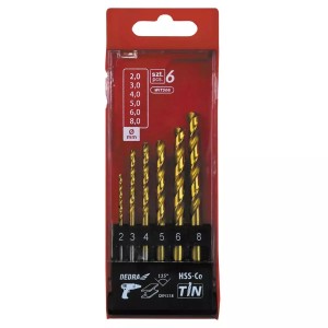 Zestaw 6szt wierteł do metalu HSS+kobalt+TiN, 135° Dedra