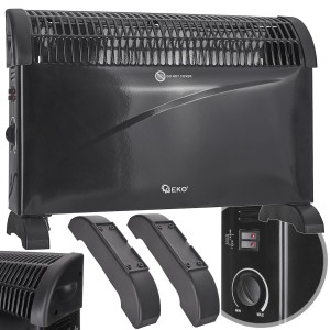 Grzejnik konwektorowy czarny z termostatem 2000W 3 poziomy mocy grzania Geko